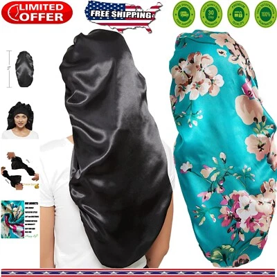 Gorros grandes de seda para trenzas - Gorras de dormir de satén suave, paquete de 2 en colores elegantes Foto 1 de 4