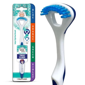 Dual Action Tongue Scraper (1 Pack), 2-In-1 Tongue Scraper & Soft Bristled Brush - Picture 1 of 11