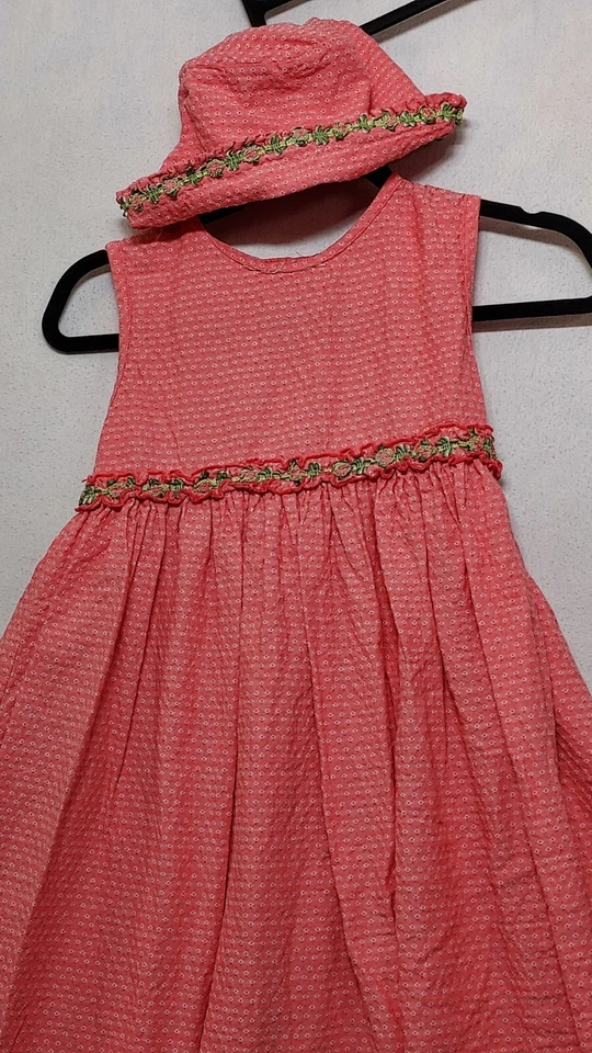 VTG Girls Dress & Hat Set Sz 10 Eyelet Beets N' Snips Strawberry Sundress Bonnet - Image 1 of 4