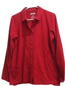 Duluth Trading Company Women's Long Sleeve Button Down Side Pocket Red Sz Medium - Picture 1 of 5