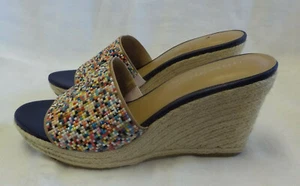 Sondra Roberts 4" Wedge Heeled Sandals Size 11 M NWOT Beaded Front Jute Outsole - Picture 1 of 12