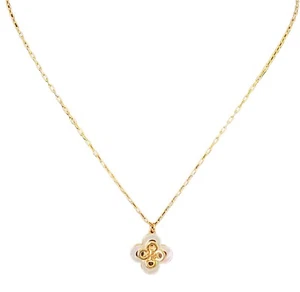 Auth NEW Tory Burch Gold Mother of Pearl Kira Clover Flower Pendant Necklace - Picture 1 of 9