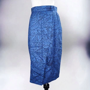 Versace Istante Printed Blue Pencil Skirt Size 40 Vintage 90s Abstract Floral  - Picture 1 of 15