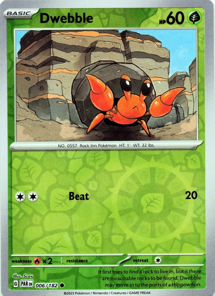 Dwebble 006/182 - REVERSE HOLO - SV04: Paradox Rift - NM - Image 1 of 2