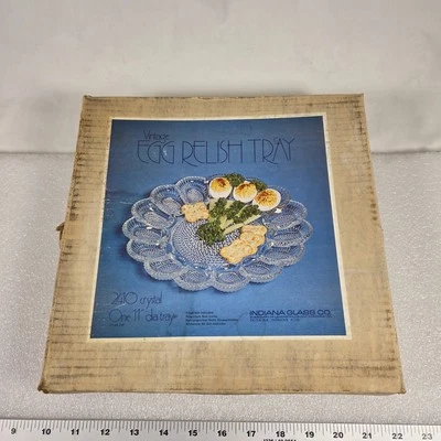 Vintage Indiana Glass Egg Relish Tray Crystal 2410 11" Deviled Egg Platter USA - image 1 of 4
