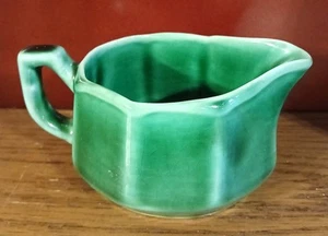 Vintage Pottery  Green Ribbed Pattern Creamer  - Picture 1 of 11