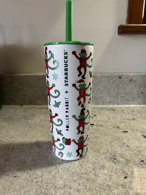 Starbucks X Roller Rabbit Holiday Green Monkey Vaso 20oz Taza con Pajita 2025 Foto 1 de 3
