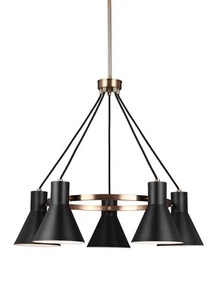 Sea Gull Lighting 3141305-848 Towner 29" 5-Light Black Steel Shade Chandelier in - Picture 1 of 2