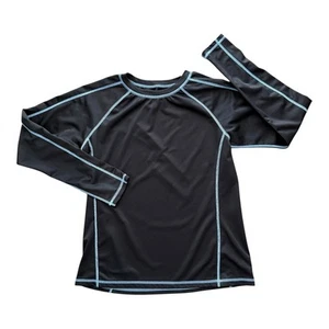 Marmot Womens Rash Guard Long Sleeve Shirt Black Blue Stitching Crewneck L - Picture 1 of 7