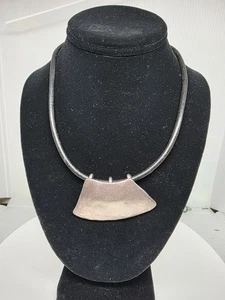 Chicos Hammered Pendant Silver Tone Cord Necklace Adjustable Chain 16"-19" - Picture 1 of 7