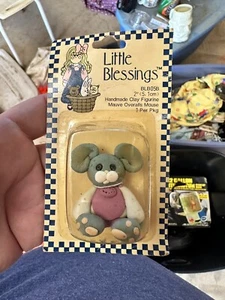 2- Vintage 1994 Suzi Little Blessings 2" Handmade Clay Mauve Overalls Mouse - Picture 1 of 4
