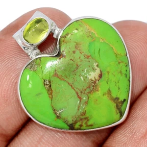 Heart - Composite Green Mohave Turquoise & Peridot 925 Silver Pendant CP55337 - Picture 1 of 1
