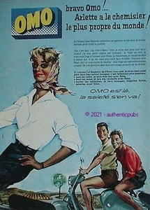 PUBLICITE OMO LESSIVE ARLETTE CHEMISIER PROPRE VESPA SCOOTER DE 1958 FRENCH AD - Imagen 1 de 1