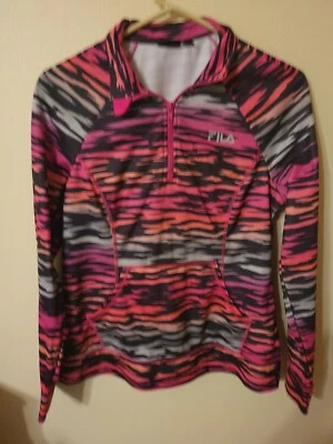 fila Mujer M Cuarto Cremallera Rosa Naranja Negro Cebra Manga L Cuarto Cremallera Pull Over Foto 1 de 4