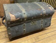 1800’s Rare ANTIQUE JENNY LIND STAGECOACH Leather & Wood Trunk  Treasure Chest