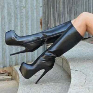 Women Knee High Platform Boots Full Zip Up Thin High Heels Tall Boots Female Han - Picture 1 of 3