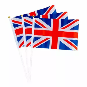 More details for 100x union jack hand held flags small waving platinum jubilee party long handle