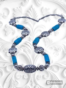 Southwestern Style Halskette Faux Türkis Silberfarben - Bild 1 von 23