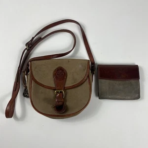 VTG Timberland Shoulder Messenger Bag and Wallet Leather & Brass Made In USA - Picture 1 of 15