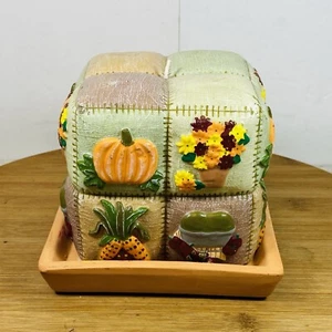 Hand Painted Harvest 3d Patchwork Candle Set - Picture 1 of 4