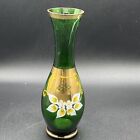 Vtg Royal Sealy Hand Painted Green Glass 7? Vase 