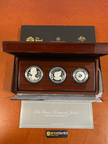 2012 ROYAL MINT THREE-COIN QUEEN'S DIAMOND JUBILEE SILVER PROOF SET IN OGP Cover