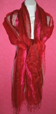 CHICOS Rojo Rosa Rayas Viscosa Seda Gasa Bufanda Envoltura Mantón con Flecos 84" X 29" Foto 1 de 3