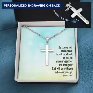 Cross Engraved Pendant Necklace Jewelry Women Men Military Chain Birthday Gift - Picture 1 of 7