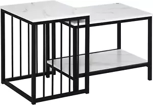 New Loft Range Modern Set Of 2 Marble Effect Nest Of Table With Metal Frame - Picture 1 of 8