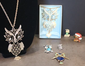 VTG COSTUME JEWELRY LOT OF 7 OWLS - Picture 1 of 15