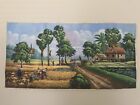 Cambodia Asian Vintage Rare Acrylic paint village scenery Authentic Khmer Art