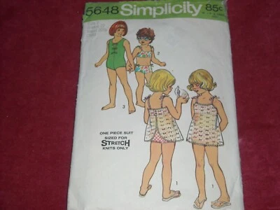 🌺 1973 SIMPLICITY #5648-GIRLS (3 STYLE) SWIM - BATHING SUIT - BIKINI PATTERN  3 - Image 1 of 2