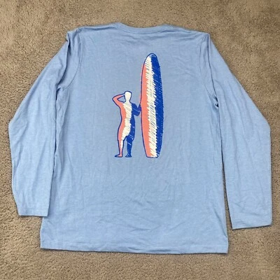 Camiseta Johnnie-O Juvenil Grande Azul Patriótico Surfista Manga Larga Olas Surf Foto 1 de 4