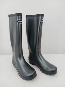 Havaianas Women's 7 Black Rubber Knee-High Rain Boots Braided Trim - Picture 1 of 11