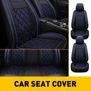Leather Car Seat Cover For 07-22 Chevy Silverado 1500 2500HD 3500HD Black+Blue - Picture 1 of 9