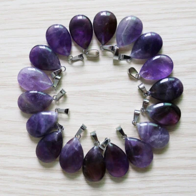 Lote por atacado 20 peças pingente de contas folheado a prata gota de pedra preciosa natural ametista - Imagem 1 de 3