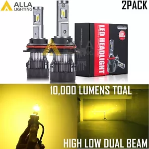 Alla LED 9007 Golden YELLOW Headlight Bulb,Longer Wavelength Improve Visibility - Picture 1 of 11