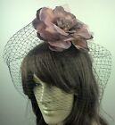 brown satin flower black veiling fascinator hair clip ascot wedding bridal 1