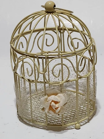 Small bird cage for decoration. 5" x 3.5" adorable top opens with a latch Cover