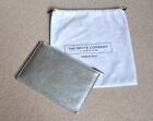 THE WHITE COMPANY Small Slim Silver Metallic Leather Zip Clutch - NEW
