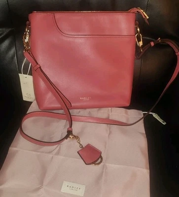 Radley London Pockets 2 Medium Ziptop Crossbody Leather Bag Purse Dark Pink NWT - Image 1 of 4