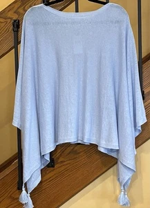 J Jill Linen Blend Tasseled Poncho  In Skyline Blue/SZ. S-L One Size. NWT - Picture 1 of 13