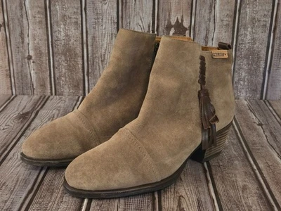 Sz 39 / 8.5-9 Pikolinos Baqueira Brown Suede Side Zip Tassel Ankle Boots Booties - Image 1 of 4