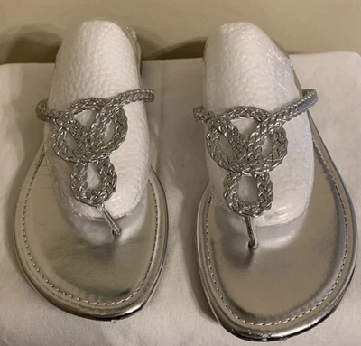 Tablots Silver Flip Flops Sandals Women's Size 9 Braided - Image 1 of 4