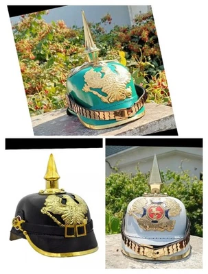Set of 3 Helmet Leather & Brass German Helmet PickleHoube WW I Wearable helmet - Image 1 of 4