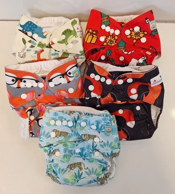 ALVA Baby Cloth Diapers Assorted Patterns, Adjustable Snap Closure Pre-owned  - Image 1 of 4