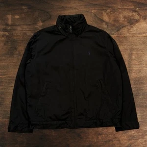 Vintage Polo Ralph Lauren Mens Large Black Jacket Fleece Lined Bomber Harrington - Picture 1 of 5