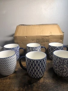 Cerkik Coffee Mug Ceramic Set Of 6 Color is vintage blue different designs 10 oz - Picture 1 of 12