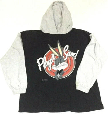 Vtg 90s Bugs Bunny Hooded Shirt 2 Sided Yosemite Sam Looney Tunes Rap Hip Hop XL - Image 1 of 4