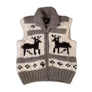 Kisitau virgin wool knitted vest youth size medium deer made in canada - Picture 1 of 8
